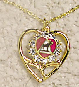 Rose heart rhinestone pendant